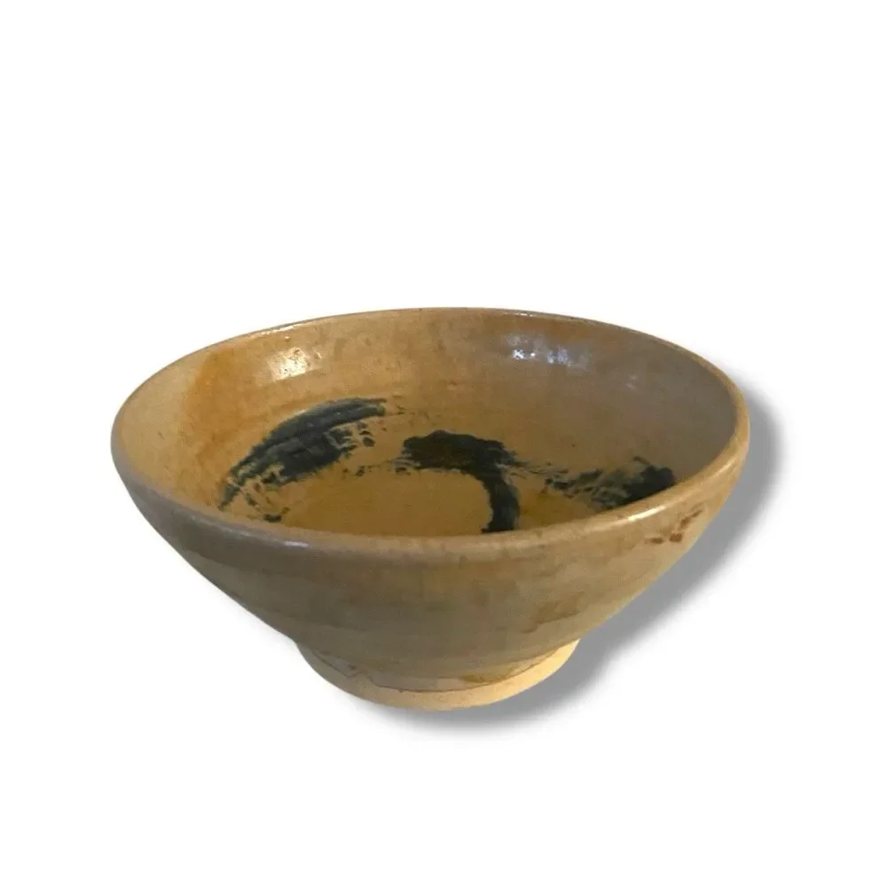 Abstract Glazed Pottery Bowl Handmade Artist Signed 2015 Minimalist Organic 9.5”
